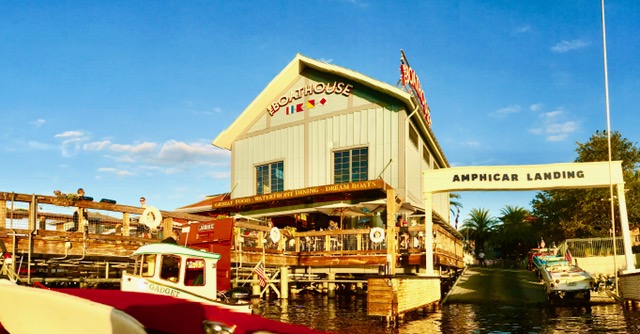 the BOATHOUSE® Restaurant  with amphicar outside