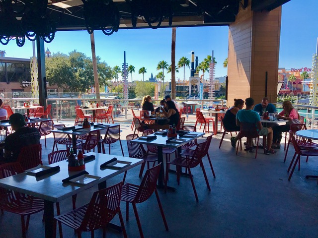 the outside of cowfish restaurant that overlook on the Hard Rock and downtown CityWalk.