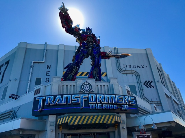 Transformers 3-D Ride is a 3D dark ride located in universal studios Orlando Florida. It has the Bumblebee transformer on the top of its entrance.