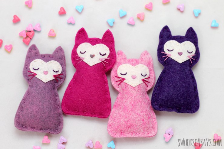 4 pink and purple stuffed cats to sew