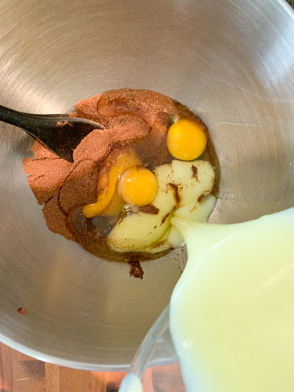 mixture of eggs brownie mix and butter