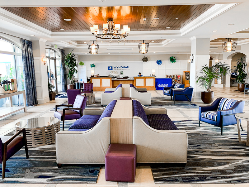 interior lobby of the Wyndham Oceanside Pier resort