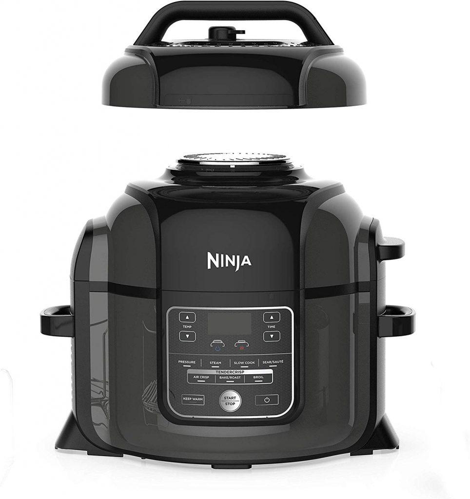 Photo of the Ninja Foodi 7-in-1 Programmable Pressure Fryer, Slow Multi Cooker with TenderCrisp Technology, 5 Pot, 3-qt. Air Fry Basket (OP101), 5-Quart, Black/Gray