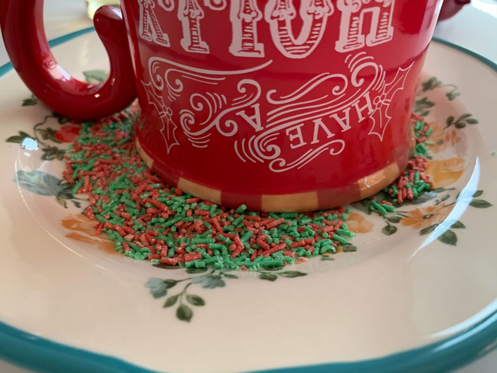 a cup placed upside down in sprinkles