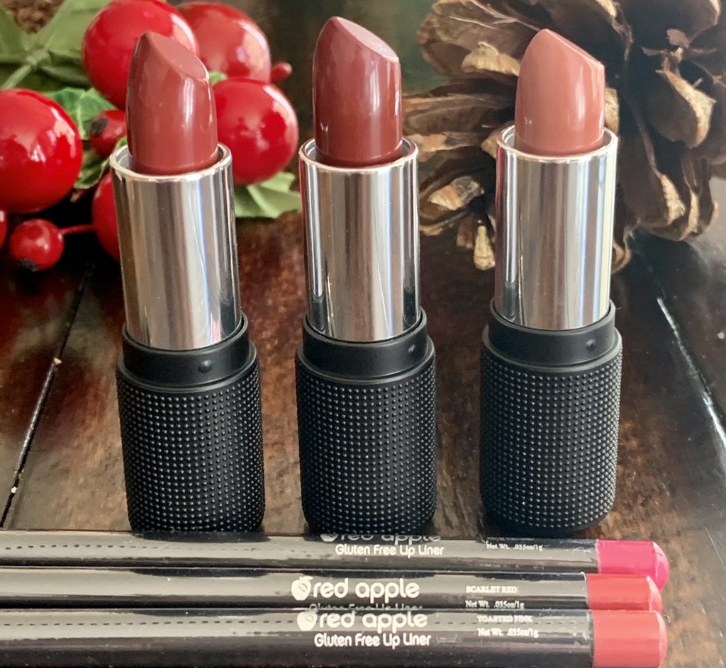 three colors of lipsticks and three colors of lipliners