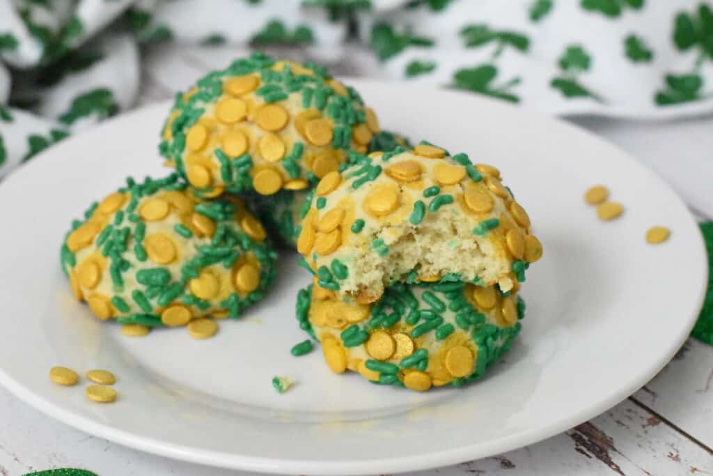 sprinkle cookies with green and gold sprinkles for St. Patrick's Day Desserts