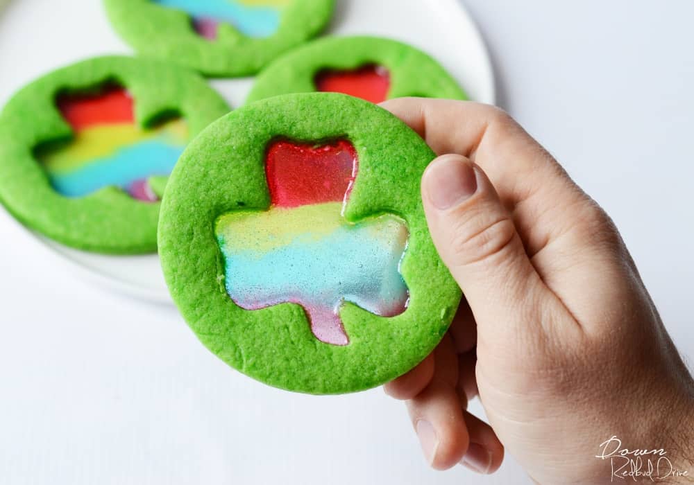 stained glass shamrock cookies