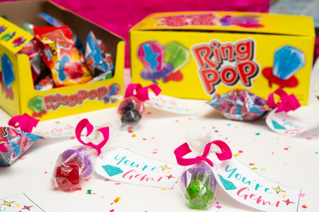 ring pop goody bags in front of ring pop boxes