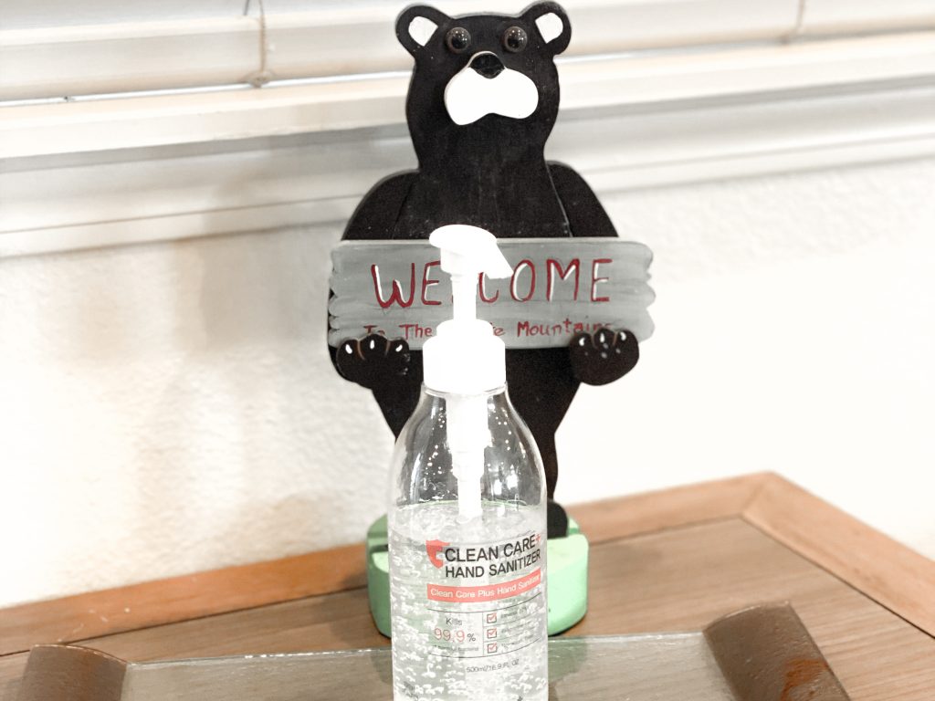 bear behind sanitizer