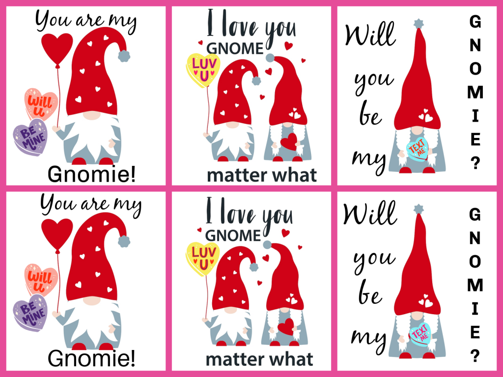 gnomes with conversation hearts printables