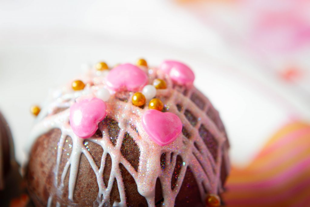 valentine's cocoa bomb with sprinkles