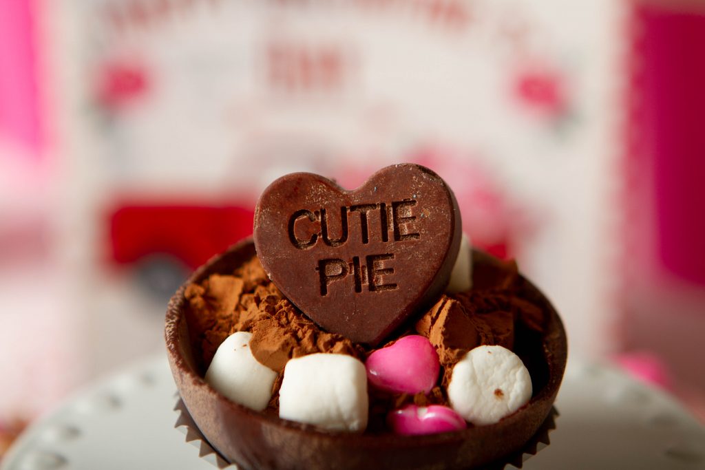 chocolate cutie pie conversation starter inside a cocoa bomb
