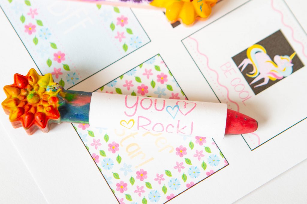 wrapped crayon on printable that says "you rock."