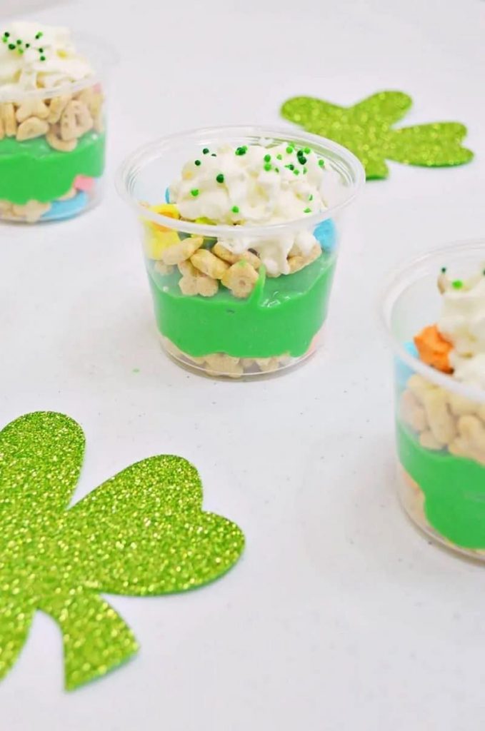 St. Patrick’s Day Pudding Parfait Cups with Lucky Charms for St. Patrick's Day Desserts