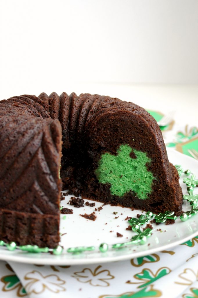 St. Patrick secret shamrock chocolate bundt cake for St. Patrick's Day Desserts