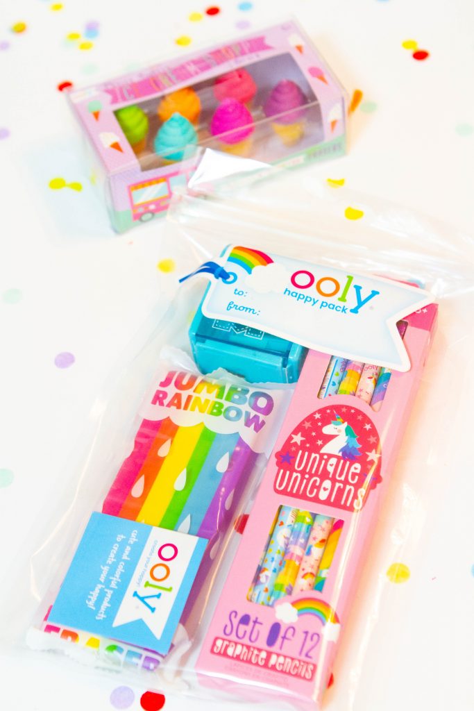 ice cream erasers with an ooly happy pack for Virtual Birthday Party