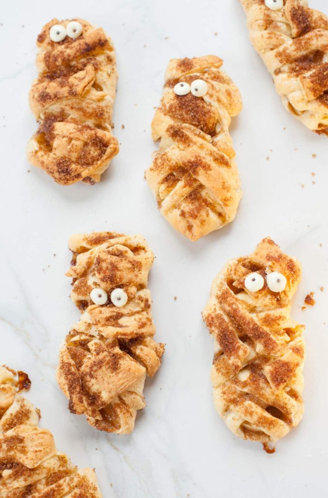 Mummy apple hand pies with googly eyes